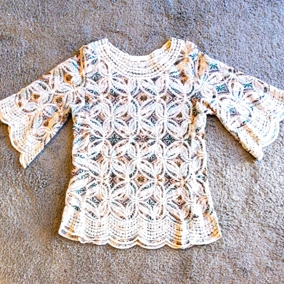 Anthropologie -Solitaire Crochet Knit Lace Boho Top Flared Sleeves Size Medium - Picture 1 of 6